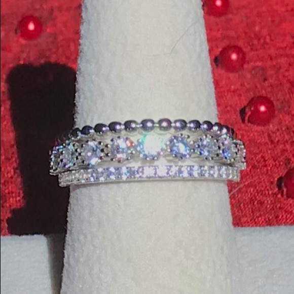 Unique Stack Ring Set, Sterling Silver & CZ - Picture 2 of 10